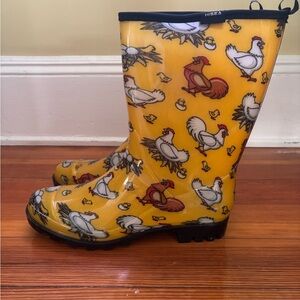 HISEA Yellow Chicken Print Women's Rain Boots - Size 10